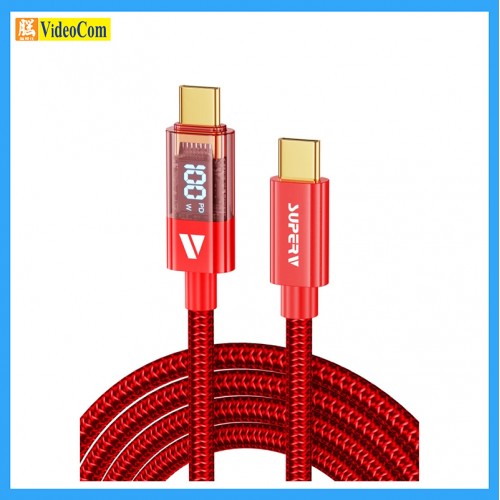 SuperV RT4-100-RD TYPE-C to TYPE-C 1M PD100W LED 數字顯示 十字編織線材 (RED) SuperV RT4-100-RD TYPE-C to TYPE-C 1M PD100W LED 數字顯示 十字編織線材 (RED)
